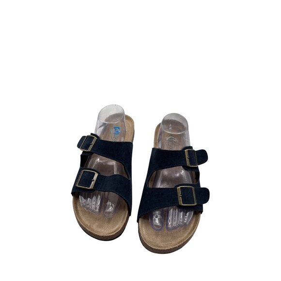 Woodstock Size 10 Adjustable Strappy  Sandals Cork Footbed  Brass Buckles - Picture 3 of 8